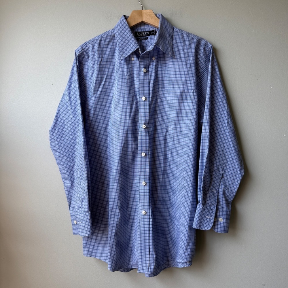 Lauren Ralph Lauren Mens Slim Fit Stretch Non Iron Dress Shirt Blue Black Label